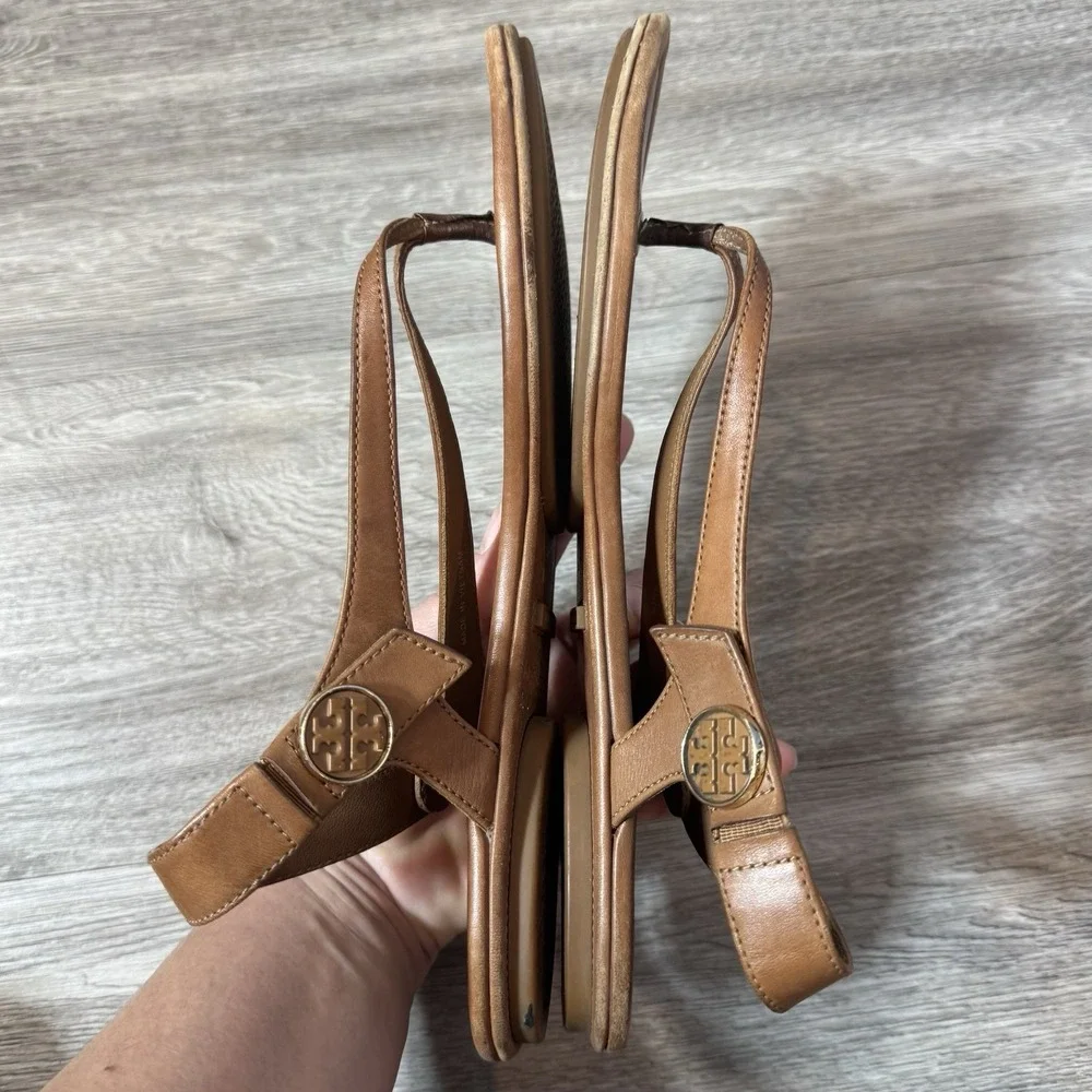 Tory Burch Brown Leather Minnie Travel Sandals Thongs Flats Womens Shoes 9 M
